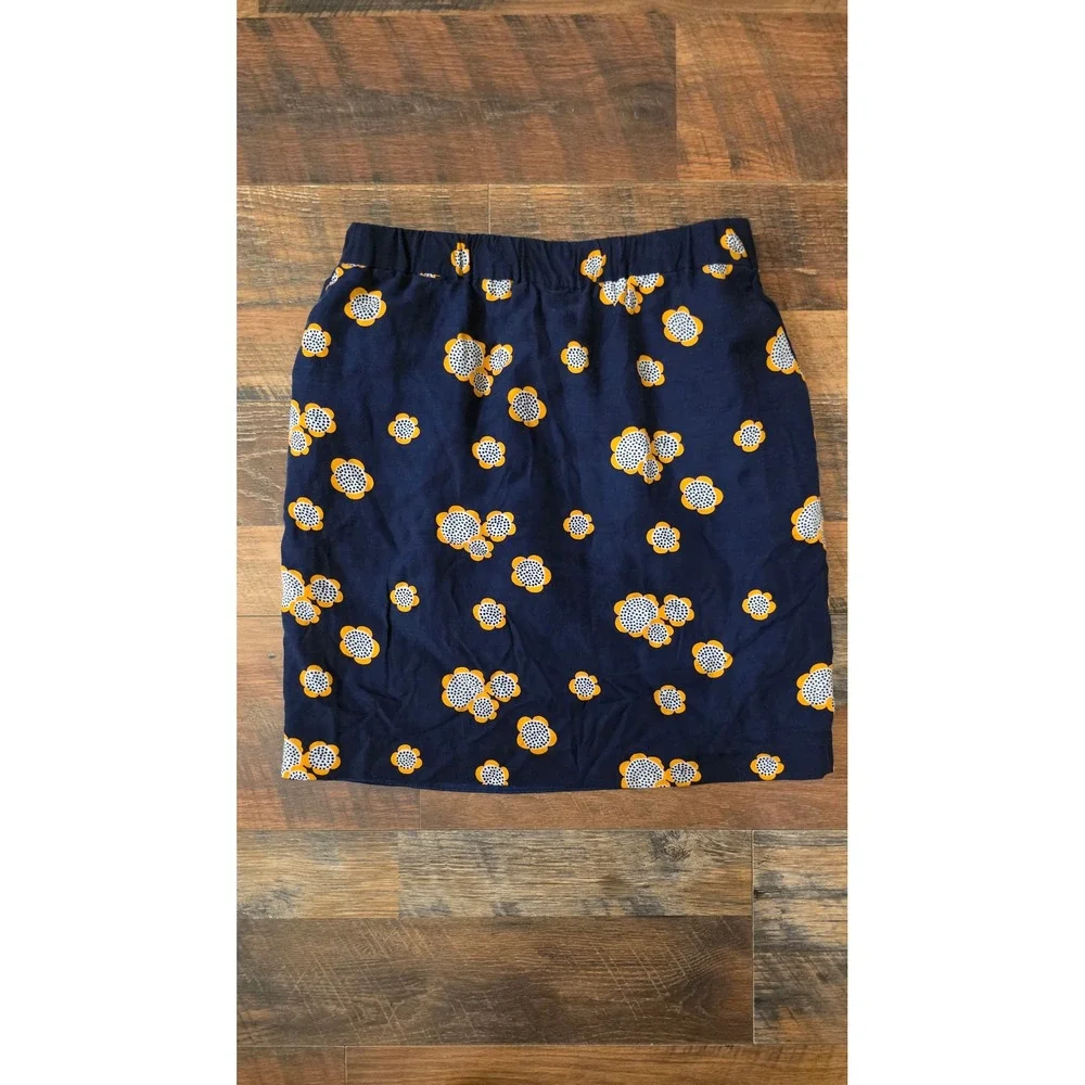 Boden Navy Blue Floral Mini Skirt Yellow White Flowers Elastic Waist Pockets 6R